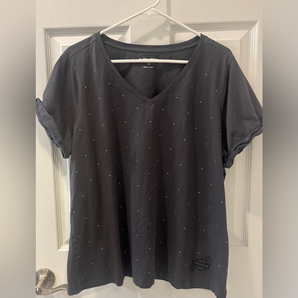 Harley-Davidson Dark Gray‎ Short Sleeve Tee With Bling
